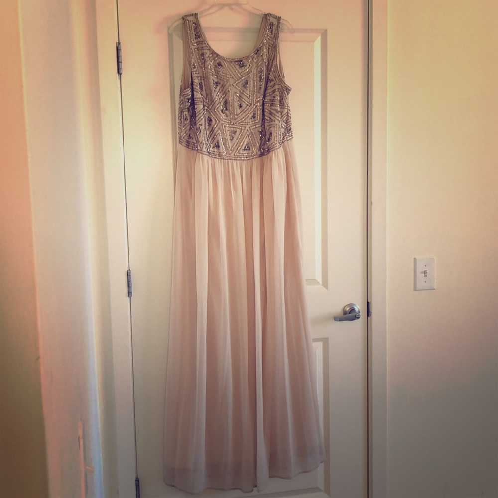 Adrianna Papell Blush Gown with Beaded Bodice